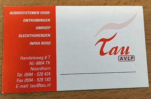 Oud visitekaartje Tau AVLP